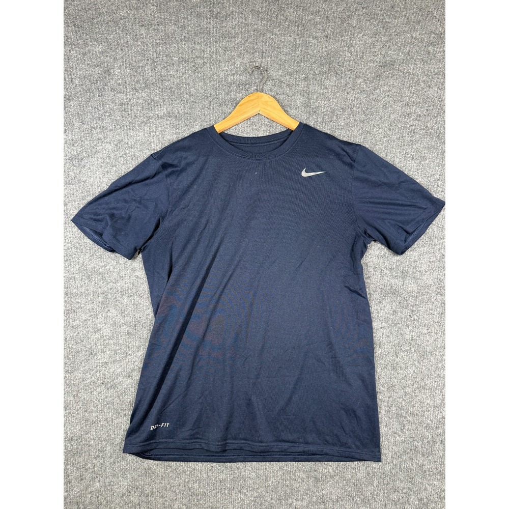 Nike Dri Fit T-Shirt Mens Medium Blue Athletic Cut Swoosh Logo Running Gym Yoga
